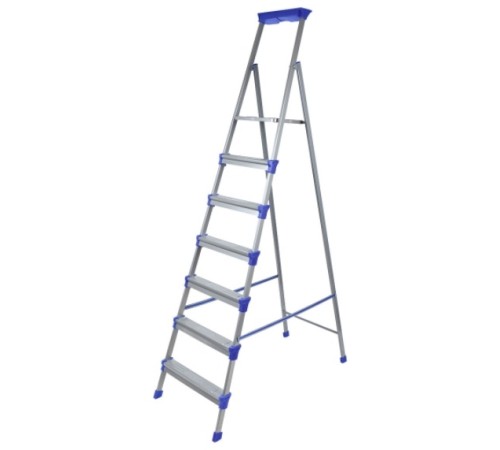 Стремянка стальная 7 ступеней (1,51м), с лотком для инструментов