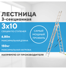 Лестница алюминиевая 3х10 (6,80м)