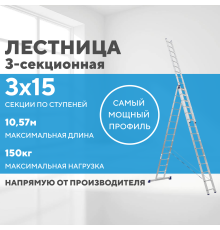Лестница алюминиевая 3х15 (10,57м)