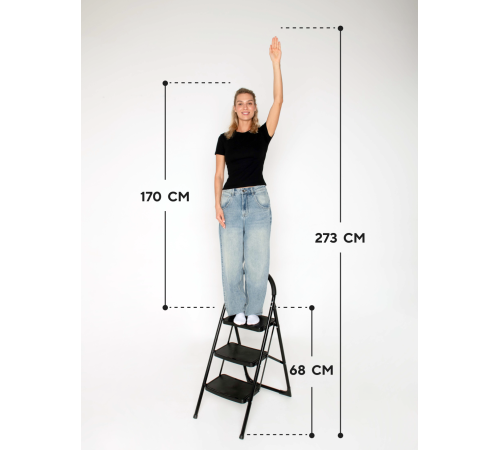 Стремянка 3-х ступенчатая Alterno с широкими антискользящими ступенями. Black Edition Exclusive