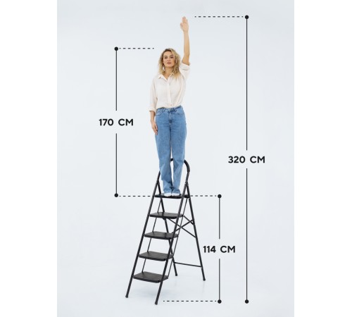 Стремянка 5-х ступенчатая Alterno с широкими антискользящими ступенями. Black Edition Exclusive